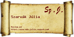 Szarvák Júlia névjegykártya